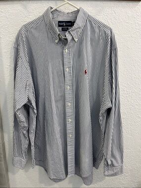 Ralph Lauren Blue and White Striped Button-Down Shirt